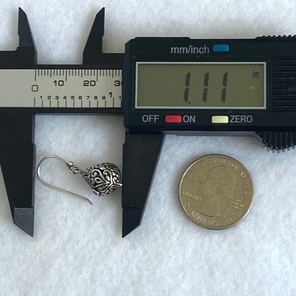 Sterling Silver ATI 925 Bali Style Scrollwork Hollow Teardrop Dangle Earrings - Picture 13 of 16